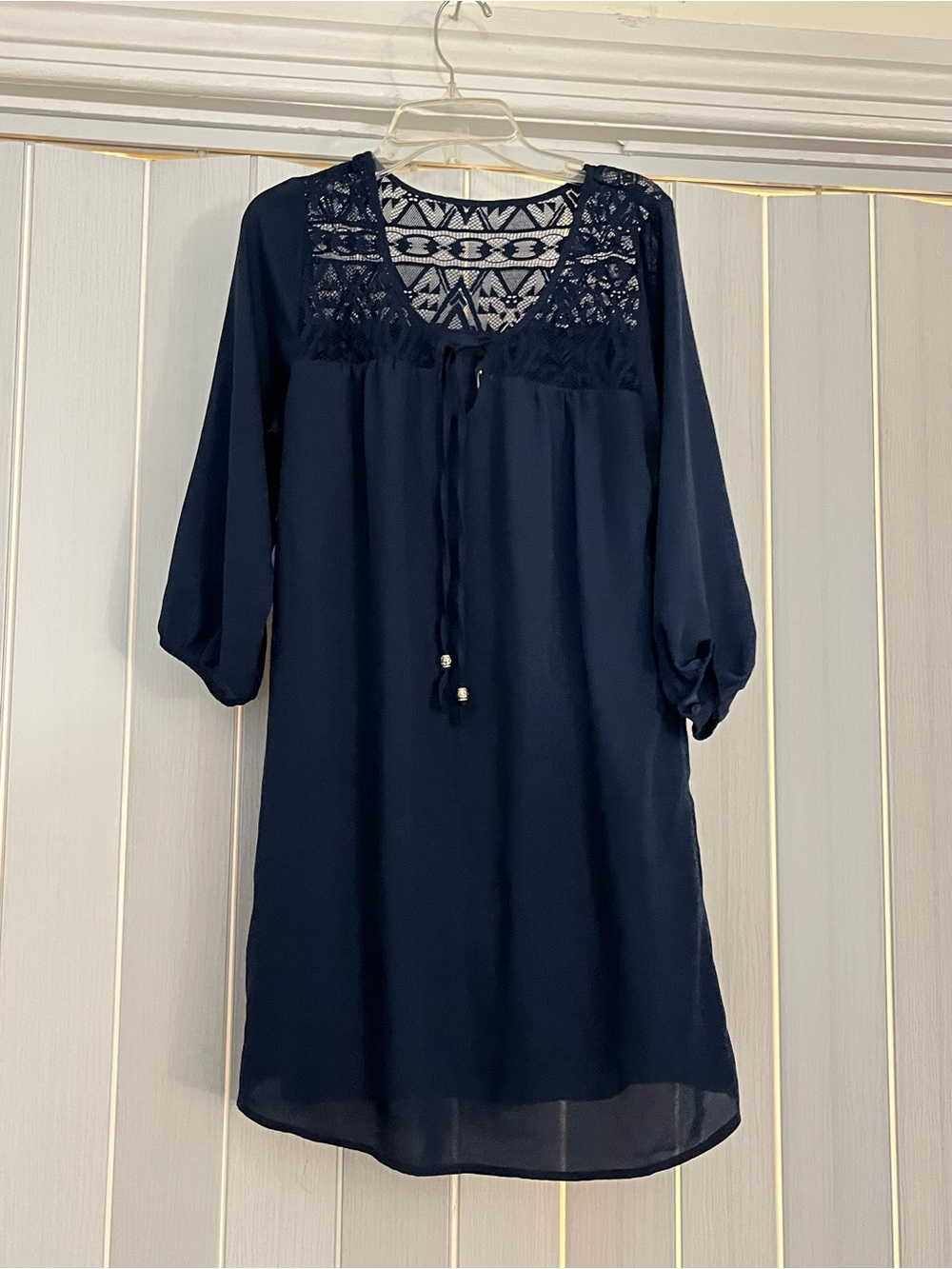 Navy Lace Yoke Tunic Dress